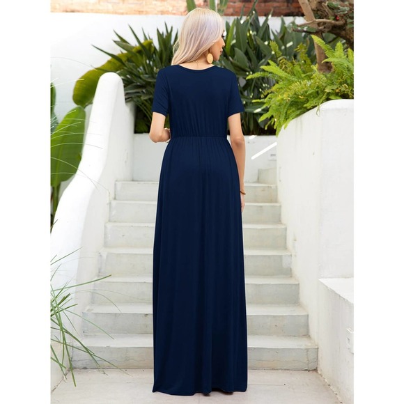short sleeve Solid Hidden Pocket Maxi Dress - Picture 7 of 11